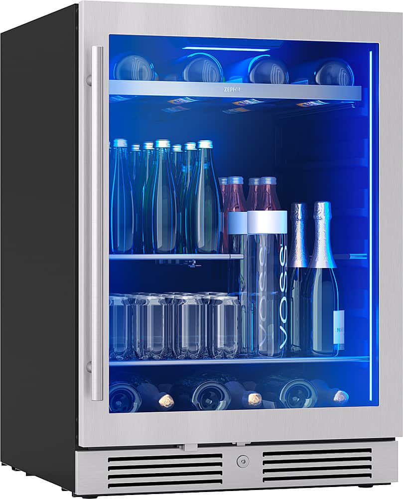 Zephyr - Presrv 24 in. 7-Bottle and 108-Can Single Zone Beverage Cooler - Stainless Steel/Glass