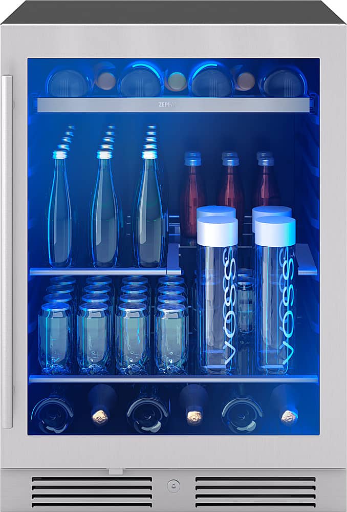 Zephyr - Presrv 24 in. 7-Bottle and 108-Can Single Zone Beverage Cooler - Stainless Steel/Glass