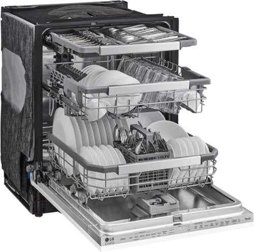 LG - STUDIO 24-in Top Control Smart Built-In Stainless Steel Tub Panel Ready Dishwasher with 3rd Rack, QuadWash, 45dBA - Gray
