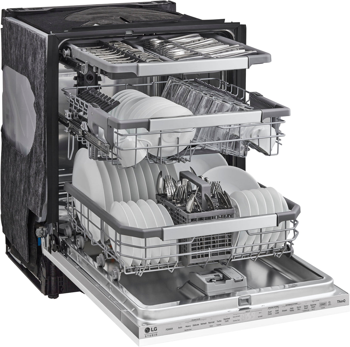 LG - STUDIO 24-in Top Control Smart Built-In Stainless Steel Tub Panel Ready Dishwasher with 3rd Rack, QuadWash, 45dBA - Gray