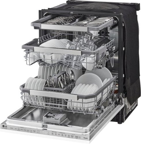 LG - STUDIO 24-in Top Control Smart Built-In Stainless Steel Tub Panel Ready Dishwasher with 3rd Rack, QuadWash, 45dBA - Gray