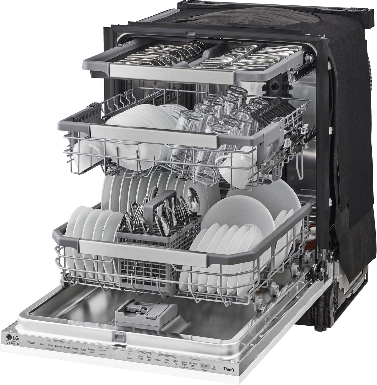 LG - STUDIO 24-in Top Control Smart Built-In Stainless Steel Tub Panel Ready Dishwasher with 3rd Rack, QuadWash, 45dBA - Gray