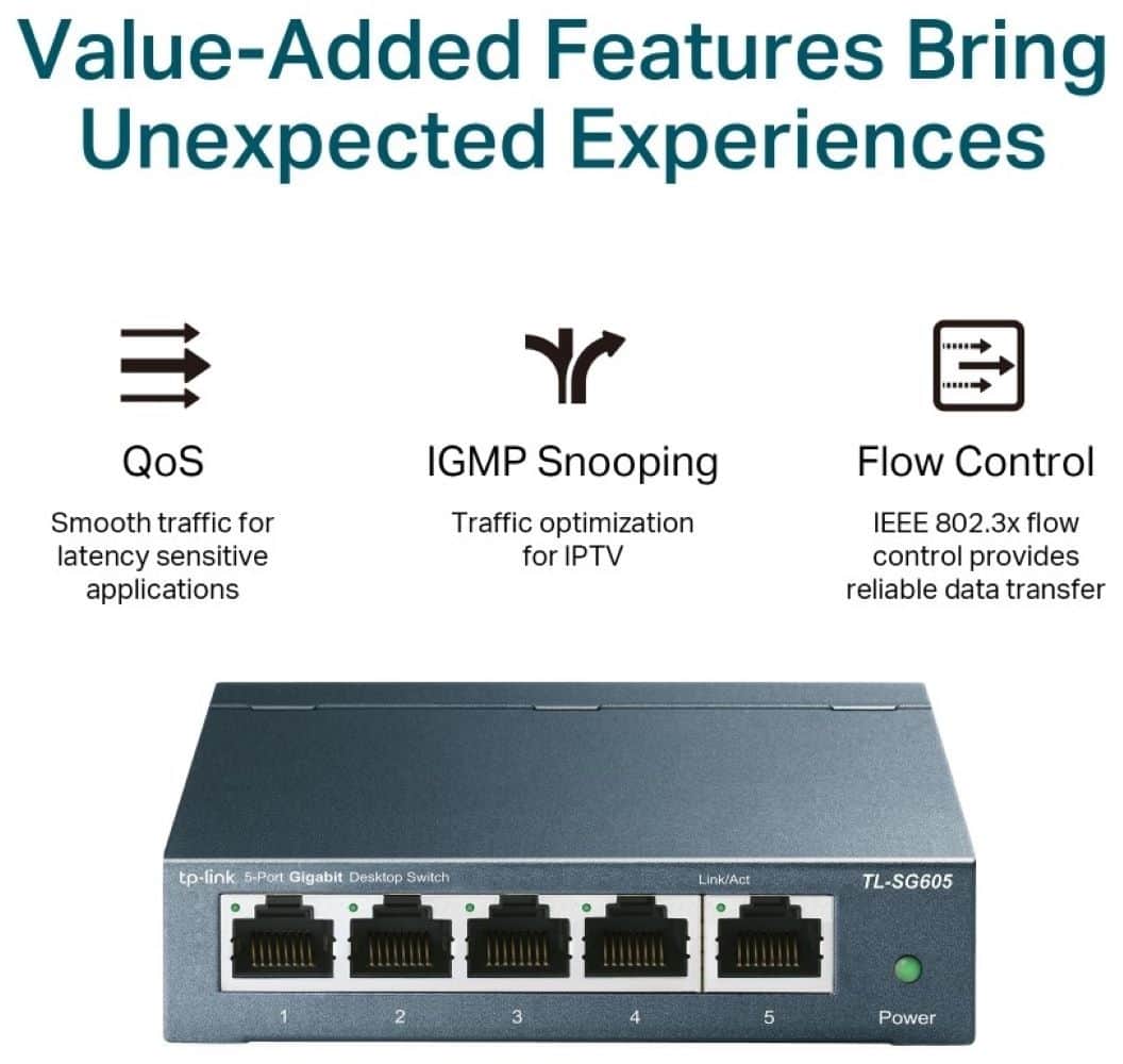 TP-Link - 5-Port 10/100/1000 Mbps Unmanaged Switch - Black