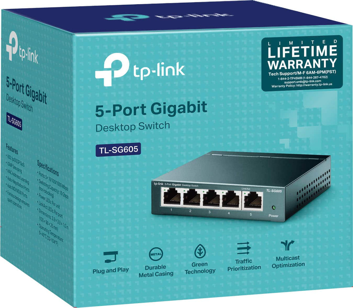 TP-Link - 5-Port 10/100/1000 Mbps Unmanaged Switch - Black