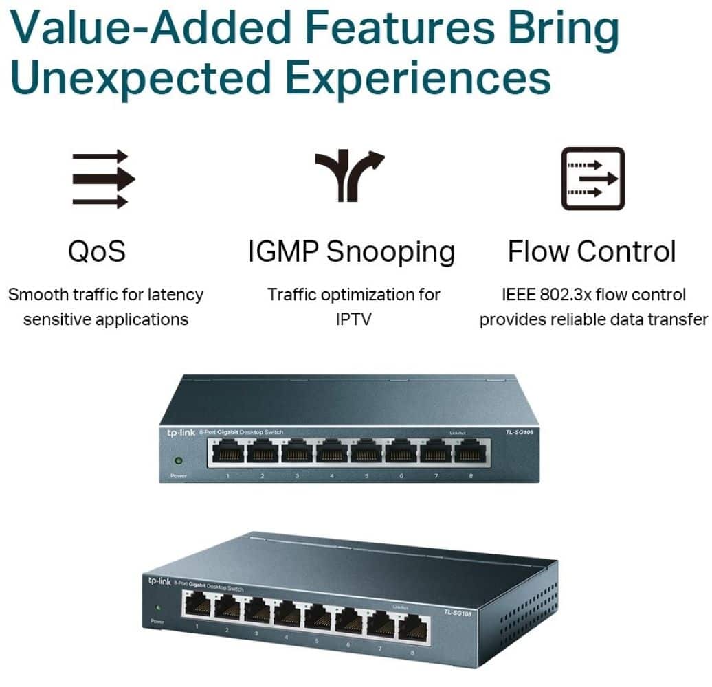 TP-Link - 8-Port 10/100/1000 Mbps Unmanaged Switch - Black