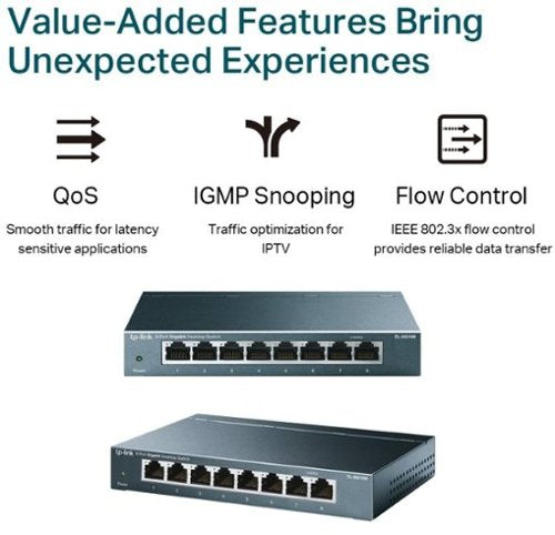 TP-Link - 8-Port 10/100/1000 Mbps Unmanaged Switch - Black