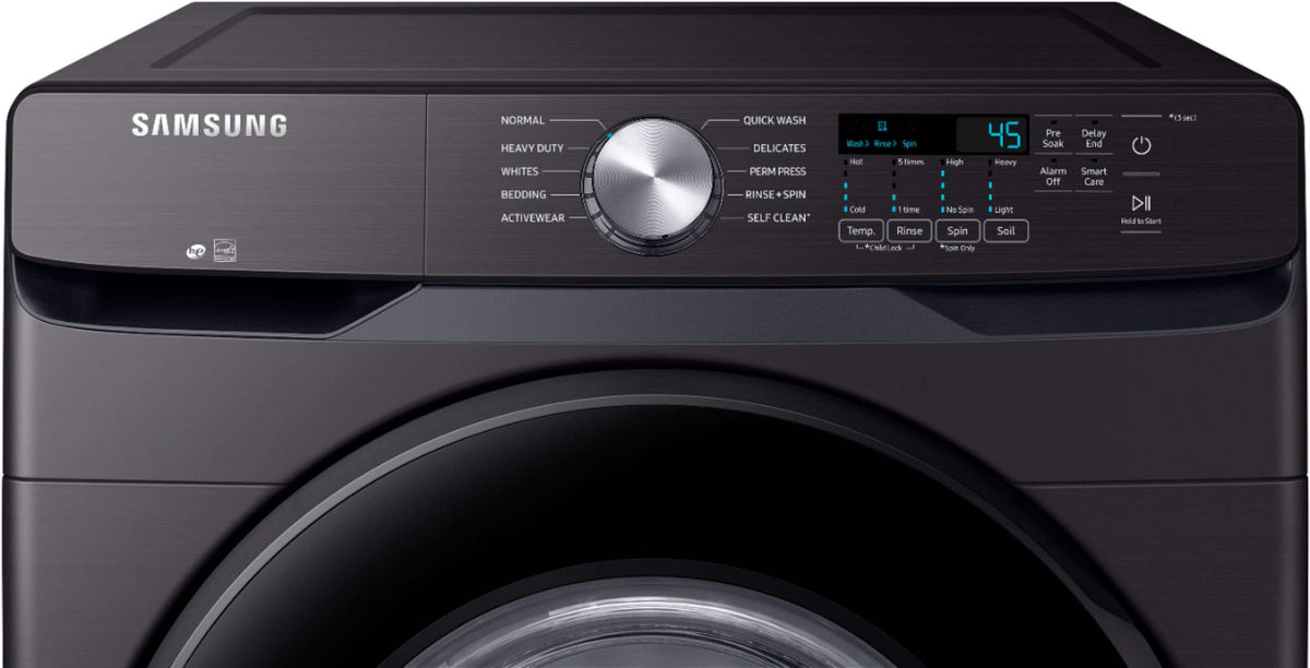 Samsung - Open Box 4.5 Cu. Ft. High Efficiency Stackable Front Load Washer with Steam and Vibration Reduction Technology+ - Black Stainless Steel