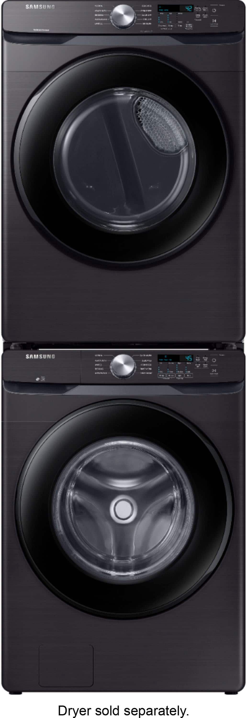 Samsung - Open Box 4.5 Cu. Ft. High Efficiency Stackable Front Load Washer with Steam and Vibration Reduction Technology+ - Black Stainless Steel