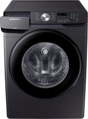 Samsung - Open Box 4.5 Cu. Ft. High Efficiency Stackable Front Load Washer with Steam and Vibration Reduction Technology+ - Black Stainless Steel