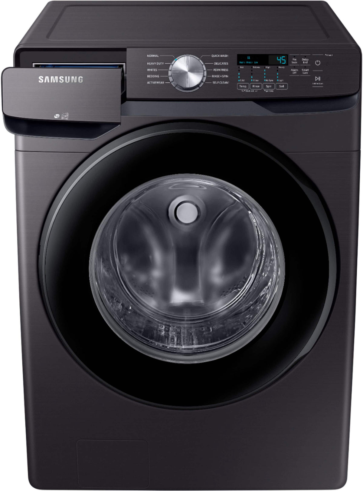 Samsung - Open Box 4.5 Cu. Ft. High Efficiency Stackable Front Load Washer with Steam and Vibration Reduction Technology+ - Black Stainless Steel