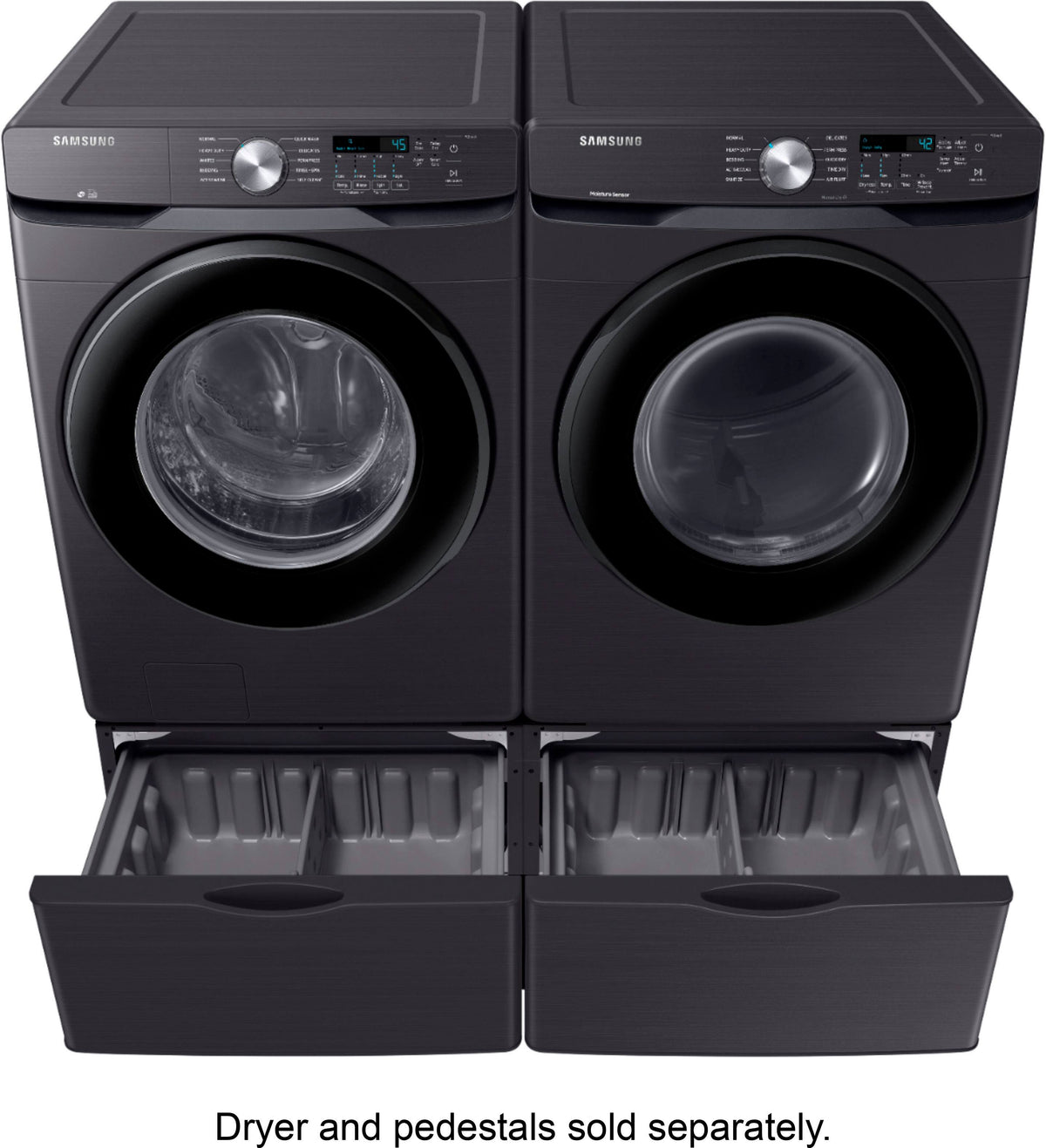 Samsung - Open Box 4.5 Cu. Ft. High Efficiency Stackable Front Load Washer with Steam and Vibration Reduction Technology+ - Black Stainless Steel