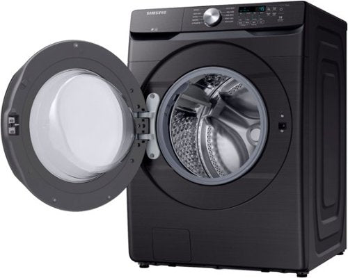 Samsung - Open Box 4.5 Cu. Ft. High Efficiency Stackable Front Load Washer with Steam and Vibration Reduction Technology+ - Black Stainless Steel