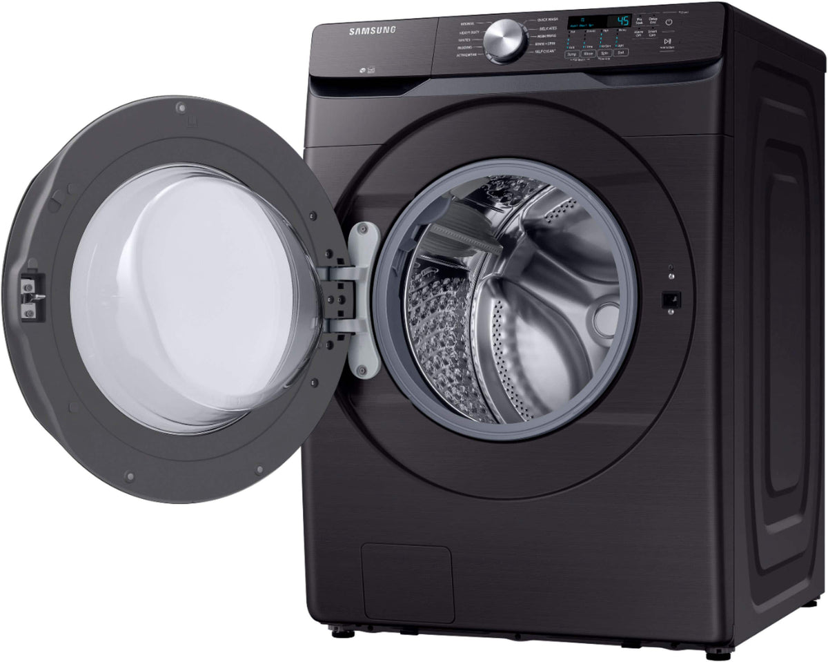Samsung - Open Box 4.5 Cu. Ft. High Efficiency Stackable Front Load Washer with Steam and Vibration Reduction Technology+ - Black Stainless Steel