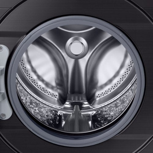 Samsung - Open Box 4.5 Cu. Ft. High Efficiency Stackable Front Load Washer with Steam and Vibration Reduction Technology+ - Black Stainless Steel