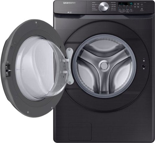Samsung - Open Box 4.5 Cu. Ft. High Efficiency Stackable Front Load Washer with Steam and Vibration Reduction Technology+ - Black Stainless Steel
