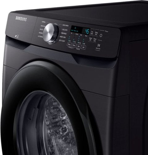 Samsung - Open Box 4.5 Cu. Ft. High Efficiency Stackable Front Load Washer with Steam and Vibration Reduction Technology+ - Black Stainless Steel