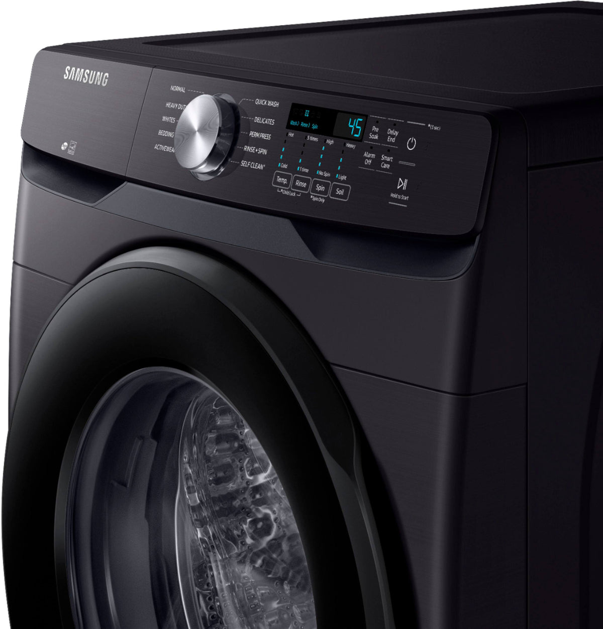Samsung - Open Box 4.5 Cu. Ft. High Efficiency Stackable Front Load Washer with Steam and Vibration Reduction Technology+ - Black Stainless Steel