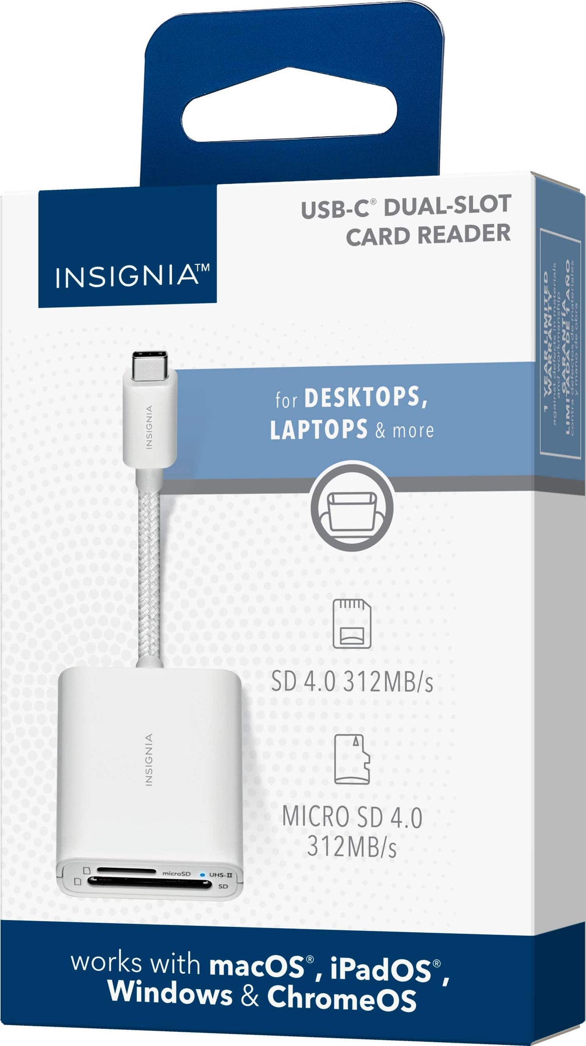Insignia™ - USB-C-to-SD/microSD Dual-Slot Card Reader - White