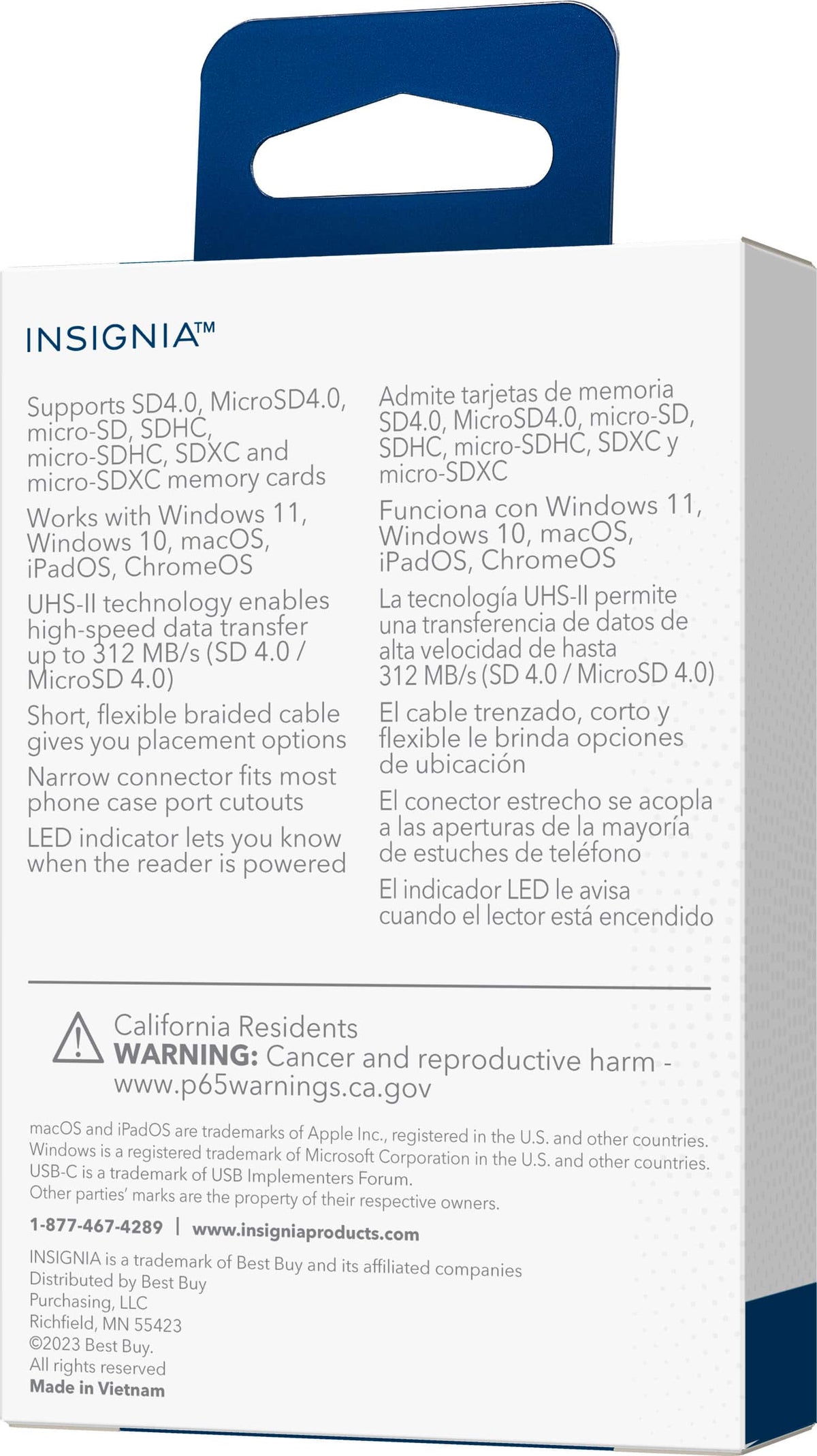 Insignia™ - USB-C-to-SD/microSD Dual-Slot Card Reader - White