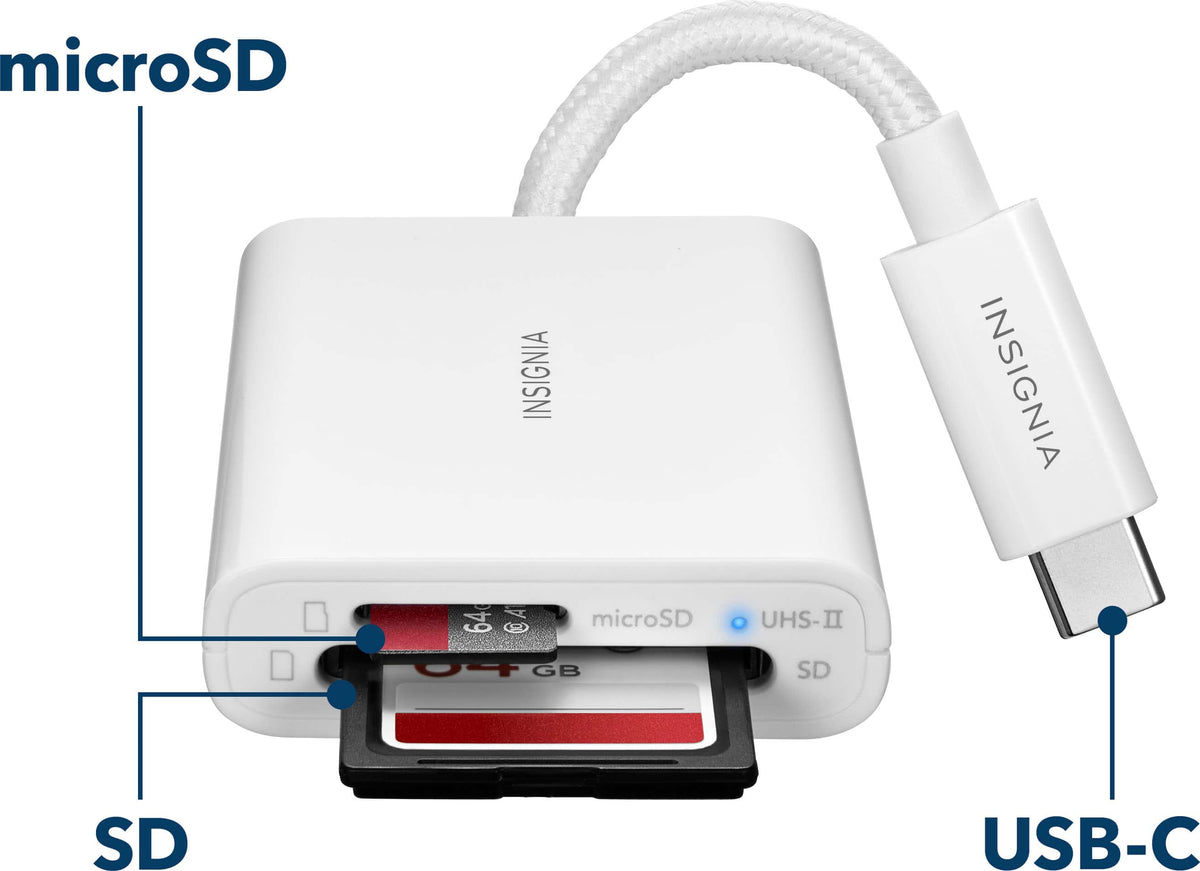 Insignia™ - USB-C-to-SD/microSD Dual-Slot Card Reader - White