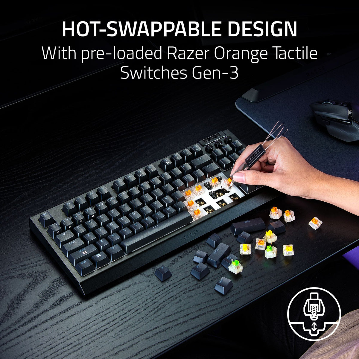 Razer - BlackWidow V4 TKL HyperSpeed Wireless Mechanical Orange Switch Gaming Keyboard with Hot-Swappable Design - Black