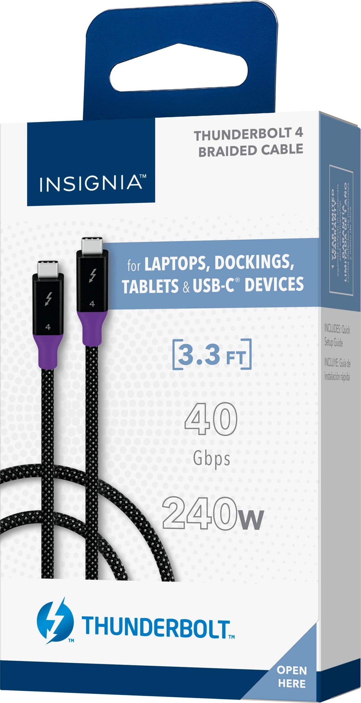 Insignia™ - 3.28ft (1m) Thunderbolt 4 cable, USB-C to USB-C Cable Supports 8K Display / 40Gbps Data Transfer / 240W Power Delivery - Black/Gray