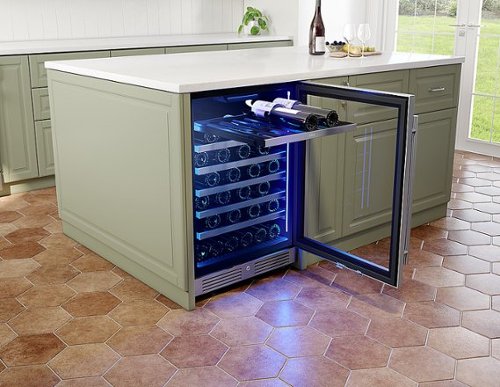 Zephyr - Presrv 24 in. 53-Bottle Built in/Freestanding Wine Cooler with Single Temperature Zone and 39 dBA - Stainless Steel/Glass
