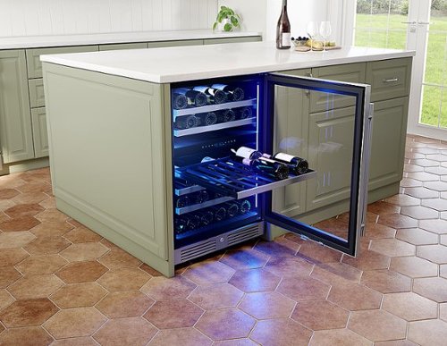 Zephyr - Presrv 24 in. 45-Bottle Built in/Freestanding Wine Cooler with Dual Temperature Zone and Reversible Door - Stainless Steel/Glass