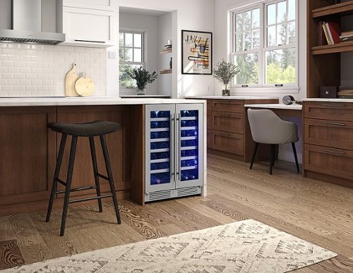 Zephyr - Presrv 24 in. 42-Bottle Built in/Freestanding Wine Cooler with Dual Temperature Zone and French Doors - Stainless Steel/Glass