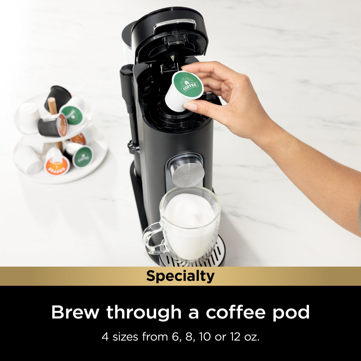 Ninja - Pods & Grounds Specialty Single-Serve Iced Coffee Maker, K-Cup Pod Compatible with Foldaway Milk Frother - Black