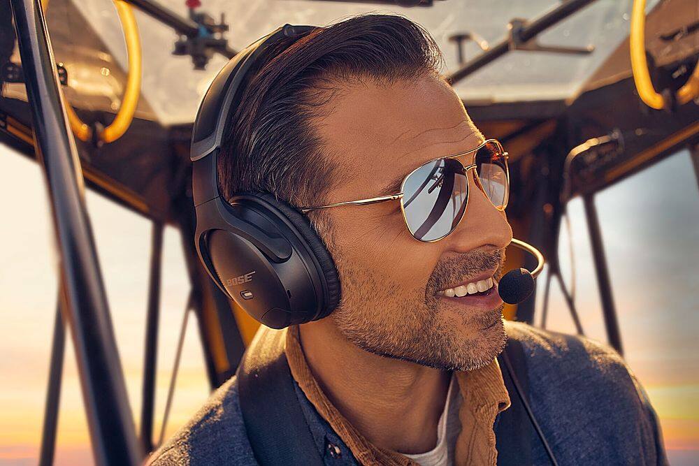 Bose - A30 Bluetooth Noise Cancelling Over-the-Ear Aviation Headset with Dual Plug - Black