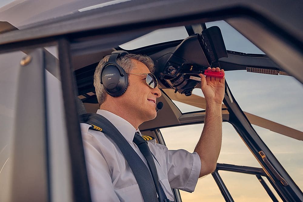 Bose - A30 Bluetooth Noise Cancelling Over-the-Ear Aviation Headset with 5-pin XLR Plug - Black