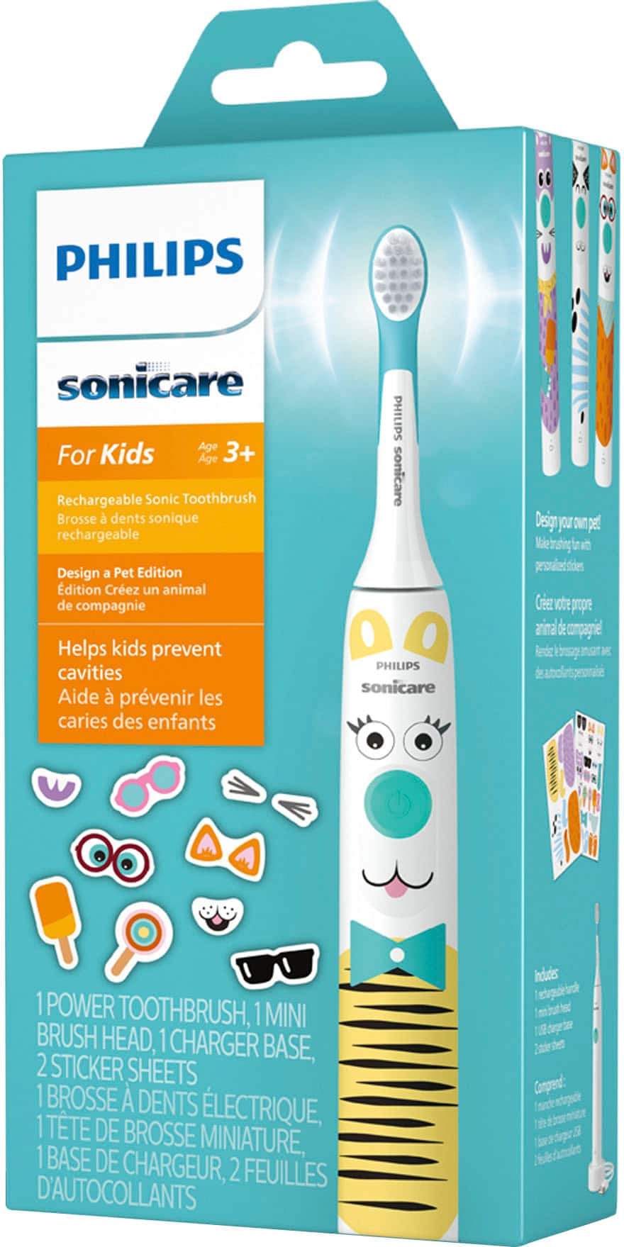 Philips Sonicare - Sonicare for Kids Design a Pet Edition Electric Toothbrush - White With Aqua Blue Button