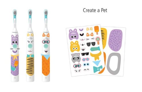 Philips Sonicare - Sonicare for Kids Design a Pet Edition Electric Toothbrush - White With Aqua Blue Button