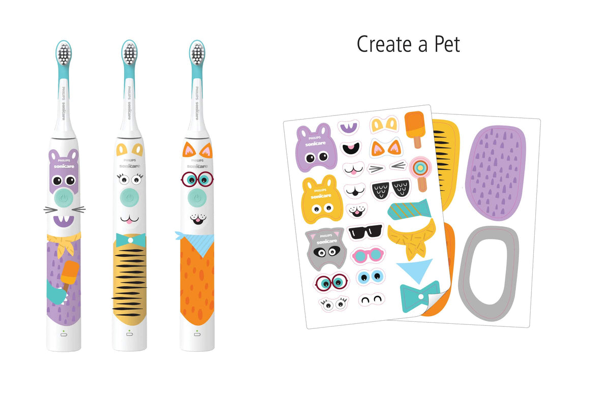 Philips Sonicare - Sonicare for Kids Design a Pet Edition Electric Toothbrush - White With Aqua Blue Button