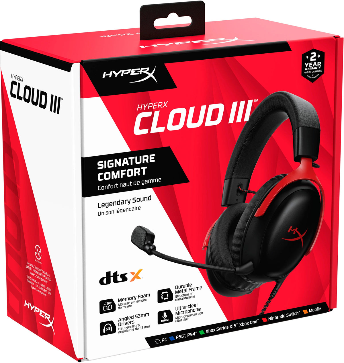 HyperX - Cloud III Wired Gaming Headset for PC, PS5, PS4, Xbox Series X|S, Xbox One, Nintendo Switch, and Mobile - Black/Red