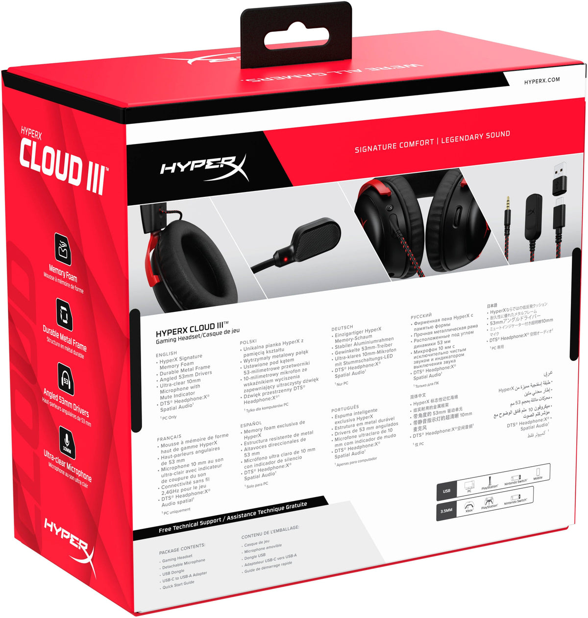 HyperX - Cloud III Wired Gaming Headset for PC, PS5, PS4, Xbox Series X|S, Xbox One, Nintendo Switch, and Mobile - Black/Red