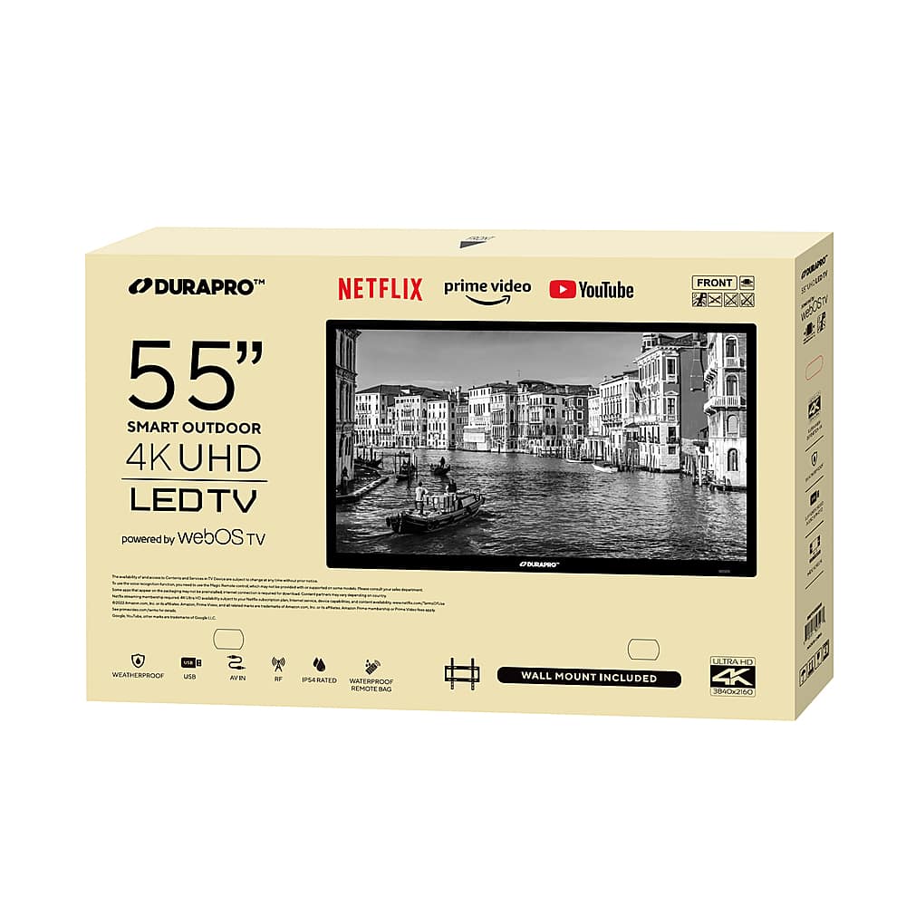DuraPro - 55" Partial Sun Smart Series 4K UHD webOS Impact-Resistant IP55 Waterproof Smart Outdoor TV with Mount (2025)