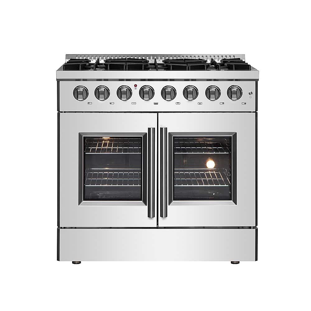 Forno Appliances - 36 in. Wide 6 Burner Galiano 5.36 Cu. Ft. Freestanding Dual Fuel Range with French Doors and Convection Oven - Stainless Steel
