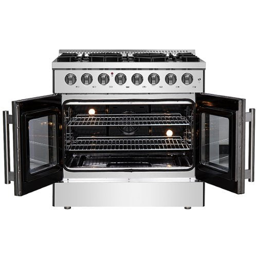Forno Appliances - 36 in. Wide 6 Burner Galiano 5.36 Cu. Ft. Freestanding Dual Fuel Range with French Doors and Convection Oven - Stainless Steel