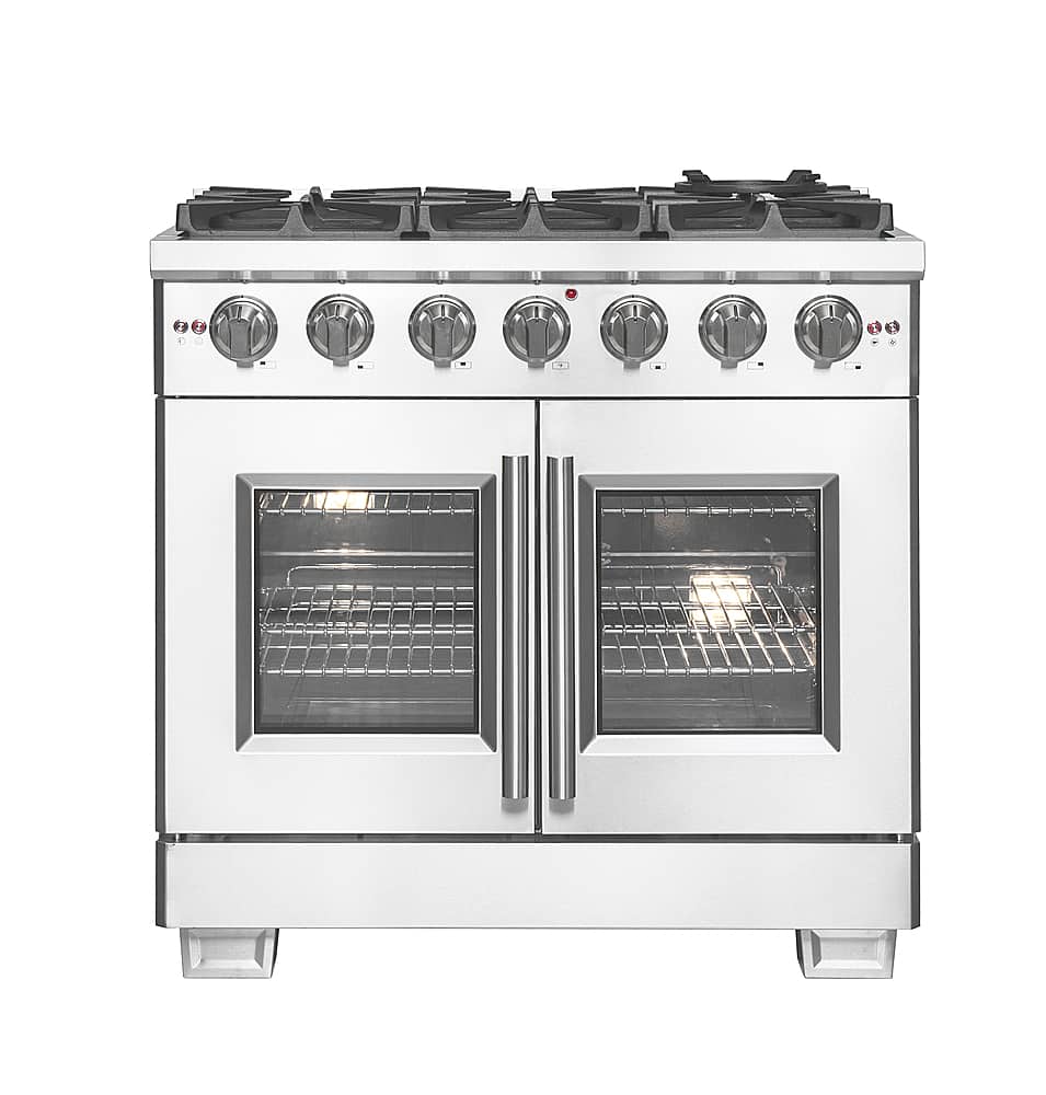 Forno Appliances - 36 in. Wide 6 Burner Capriasca 5.36 Cu. Ft. Freestanding Gas Range with French Doors and LP Conversion - Silver