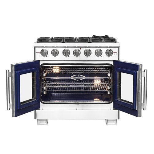 Forno Appliances - 36 in. Wide 6 Burner Capriasca 5.36 Cu. Ft. Freestanding Gas Range with French Doors and LP Conversion - Silver