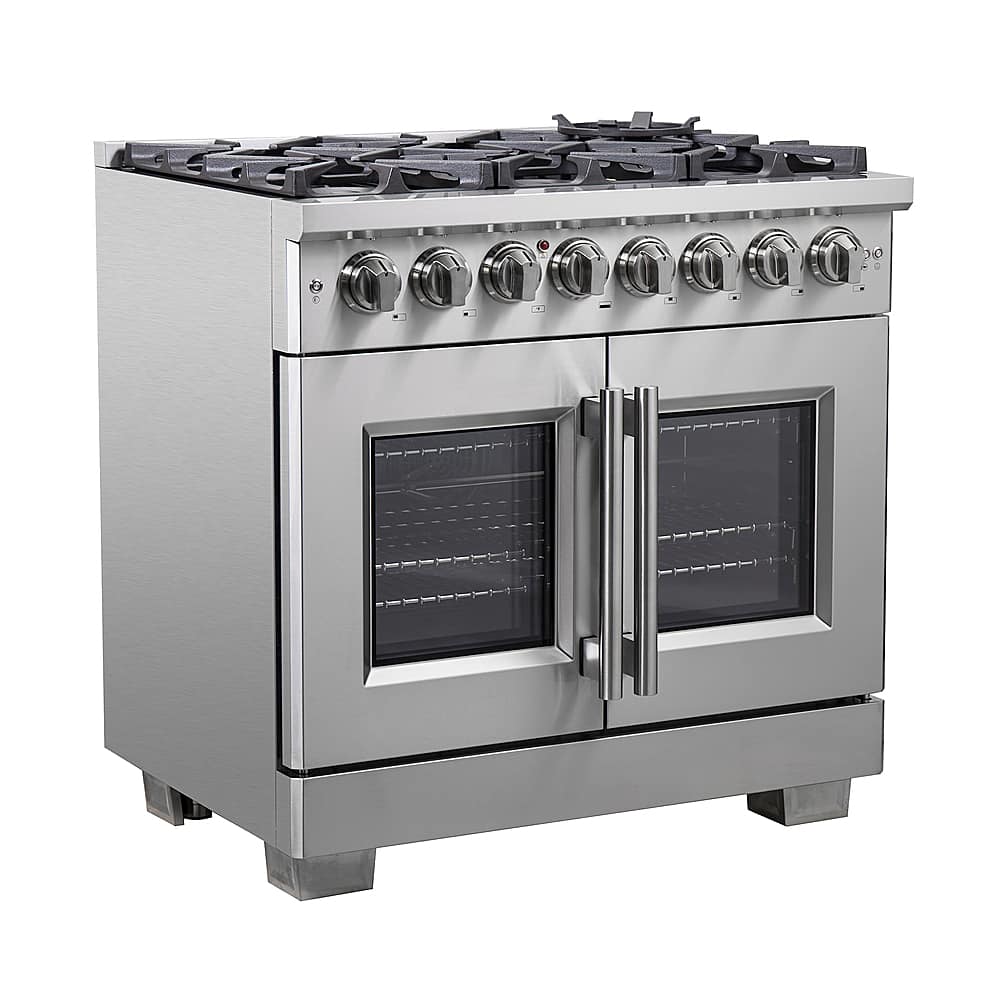 Forno Appliances - 36 in. Wide 6 Burner Capriasca 5.36 Cu. Ft. Freestanding Dual Fuel Range with French Doors and Convection Oven - Stainless Steel