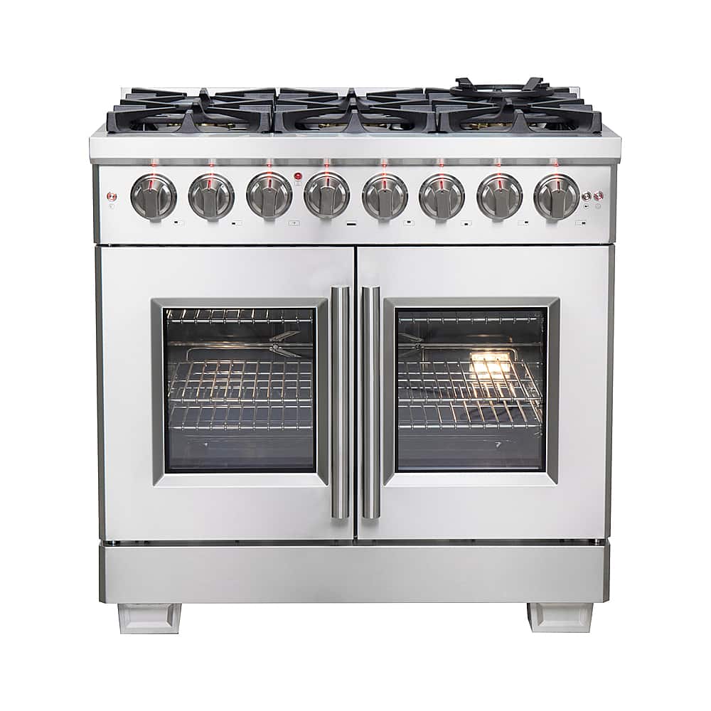Forno Appliances - 36 in. Wide 6 Burner Capriasca 5.36 Cu. Ft. Freestanding Dual Fuel Range with French Doors and Convection Oven - Stainless Steel