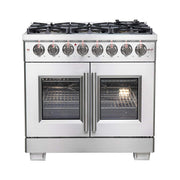 Forno Appliances - 36 in. Wide 6 Burner Capriasca 5.36 Cu. Ft. Freestanding Dual Fuel Range with French Doors and Convection Oven - Stainless Steel