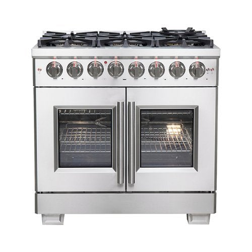 Forno Appliances - 36 in. Wide 6 Burner Capriasca 5.36 Cu. Ft. Freestanding Dual Fuel Range with French Doors and Convection Oven - Stainless Steel