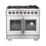 Forno Appliances - 36 in. Wide 6 Burner Capriasca 5.36 Cu. Ft. Freestanding Dual Fuel Range with French Doors and Convection Oven - Stainless Steel