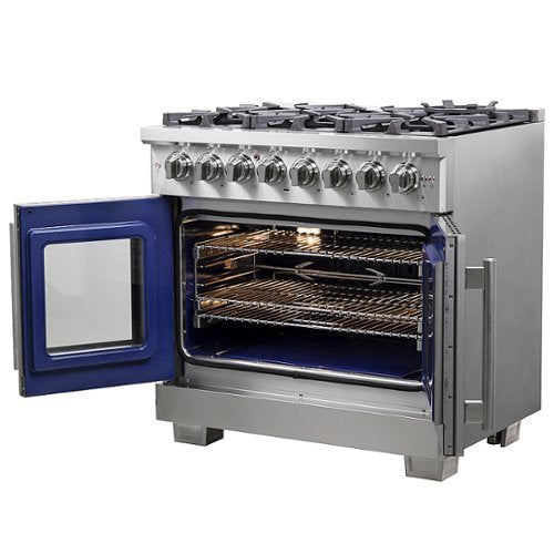 Forno Appliances - 36 in. Wide 6 Burner Capriasca 5.36 Cu. Ft. Freestanding Dual Fuel Range with French Doors and Convection Oven - Stainless Steel
