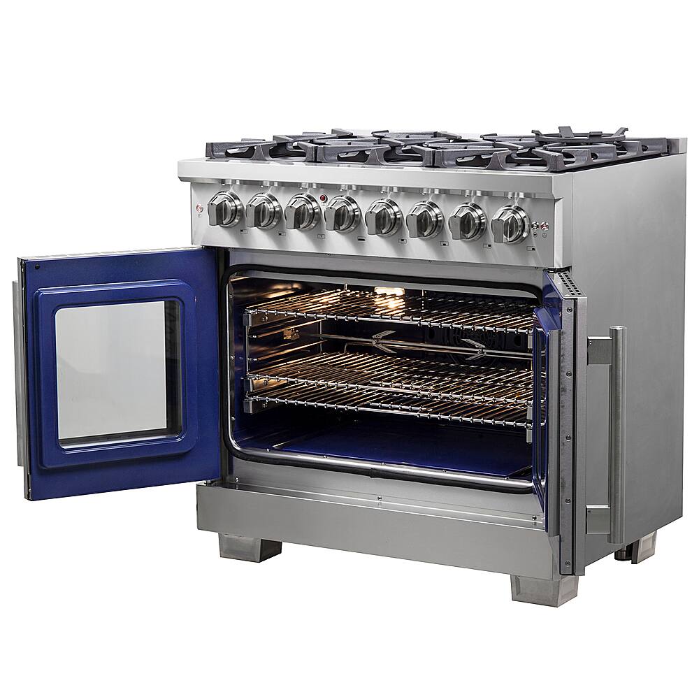 Forno Appliances - 36 in. Wide 6 Burner Capriasca 5.36 Cu. Ft. Freestanding Dual Fuel Range with French Doors and Convection Oven - Stainless Steel