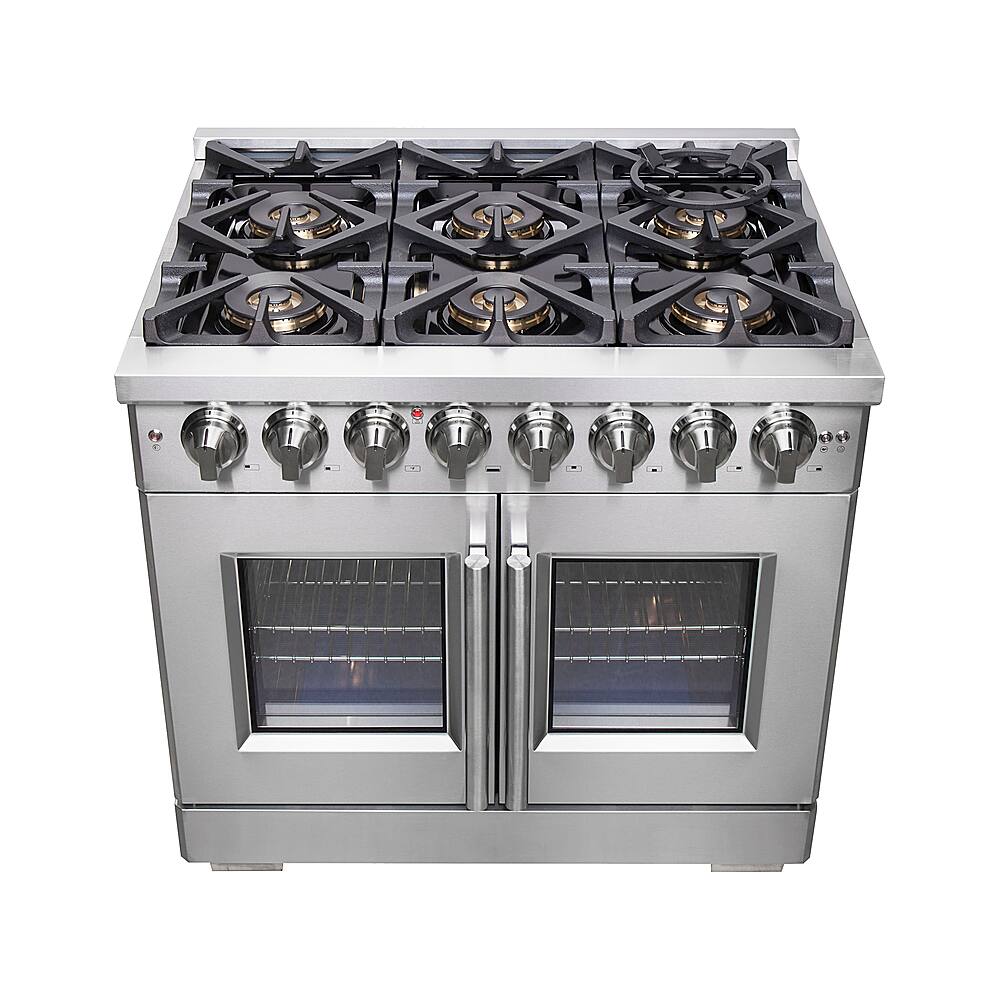 Forno Appliances - 36 in. Wide 6 Burner Capriasca 5.36 Cu. Ft. Freestanding Dual Fuel Range with French Doors and Convection Oven - Stainless Steel